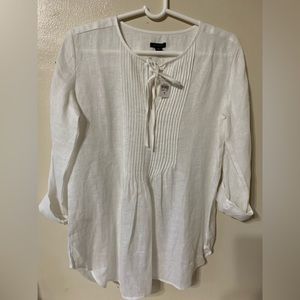 NWT🦋Women’s Ann Taylor Linen Stitch Pin-tuck  Tunic. White Long Sleeve  size S